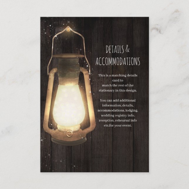 Tarjeta De Recepción Luces de Linterna Rústica Detalles de Boda de Made (Anverso)