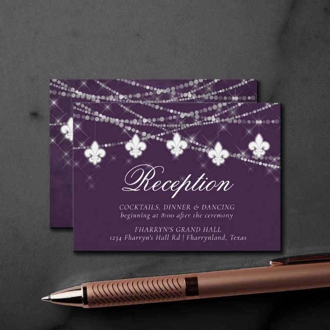 Tarjeta De Recepción Luces púrpura de la berenjena Fleur de Lis | Recep (Subido por el creador)