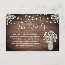 Tarjeta De Recepción Luces Rústicas Florales en Tarros de Mason para Bo