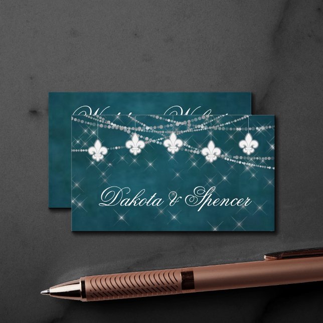 Tarjeta De Recepción Luces Verde azuladas de Fleur de Lis | Sitio Web d (Subido por el creador)