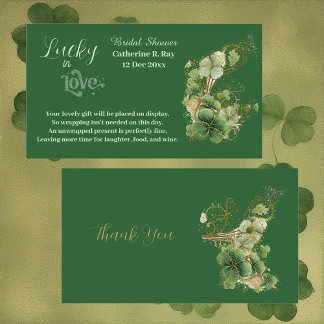 Tarjeta De Recepción  Lucky in Love Golden Green Shamrock Bridal Shower