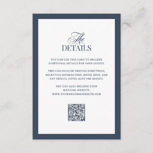 Tarjeta De Recepción Lujo Azul Marino Detalles de Invitado de Boda co