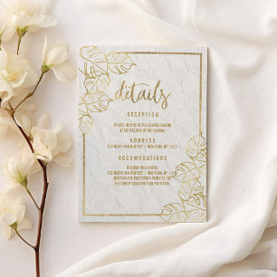 Tarjeta De Recepción Lujo blanco dorado encaje floral francés Detalles