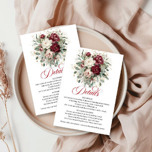 Tarjeta De Recepción Lujo Boho Marsala Floral Eucalipto Oro Info