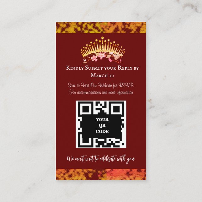 Tarjeta De Recepción Lujo Borgoña Elegante Quinceañera Español (Reverso)