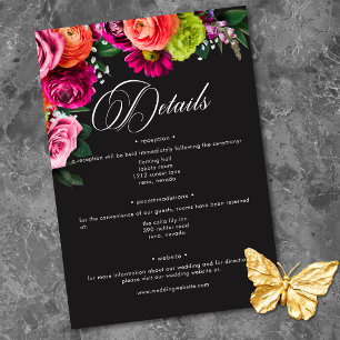 Tarjeta De Recepción Lujo Floral Vibrante Rosa Negro Boda
