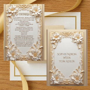 Tarjeta De Recepción Lujo Grandeza Barroca Oro Tulipanes Blancos Floral