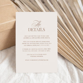 Tarjeta De Recepción Lujo Marfil y Taupe Mocha | Detalles para Invitado