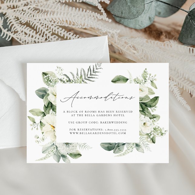 Tarjeta De Recepción Lujosas Flores Blancas y Verdor Hotel Alojamiento (Subido por el creador)