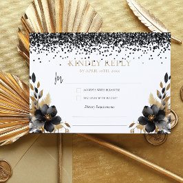 Tarjeta De Recepción Lujoso Black Gold Estilo Mexicano Quinceañera Rsvp