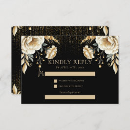 Tarjeta De Recepción Lujoso Black Ivory & Gold Quinceañera Rsvp
