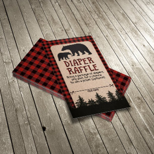 Tarjeta De Recepción Lumberjack Baby Shower Diaper Raffle Card Bear