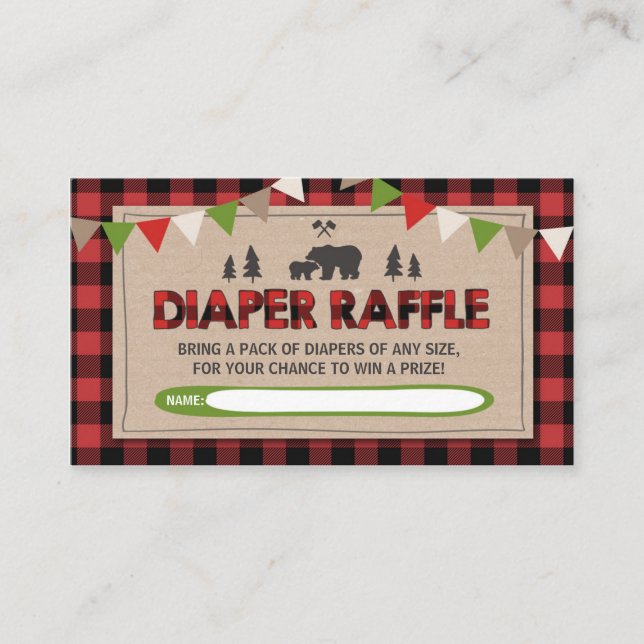 Tarjeta De Recepción Lumberjack Baby Shower Diaper Raffle Woodland Boy (Anverso)