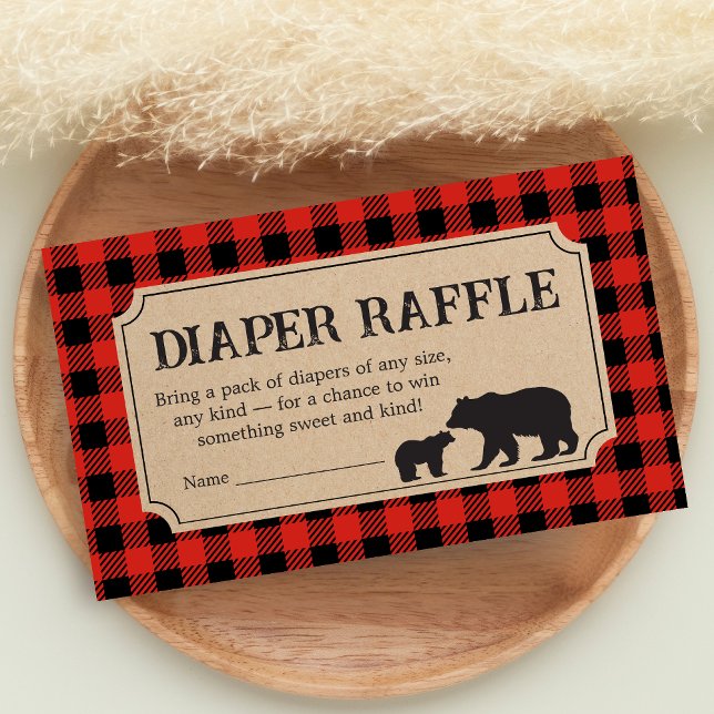 Tarjeta De Recepción Lumberjack Bear Baby Shower Diaper Raffle (Bear Plaid Baby Shower Diaper Raffle)
