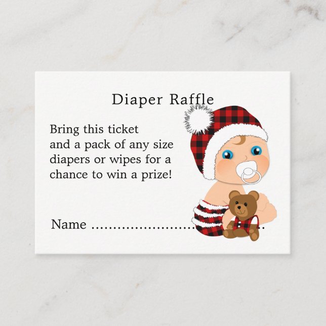 Tarjeta De Recepción Lumberjack Cute Baby Shower Diaper Raffle (Anverso)