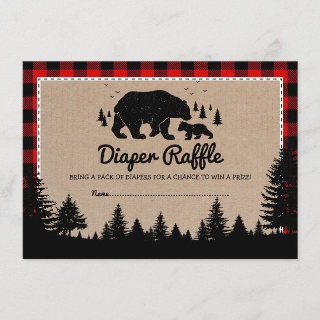Tarjeta De Recepción Lumberjack Woodland Bear Baby Shower Diaper Raffle (Anverso)