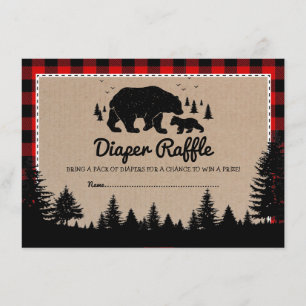 Tarjeta De Recepción Lumberjack Woodland Bear Baby Shower Diaper Raffle