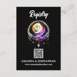 Tarjeta De Recepción Luna estrellas negro magenta QR registro de código