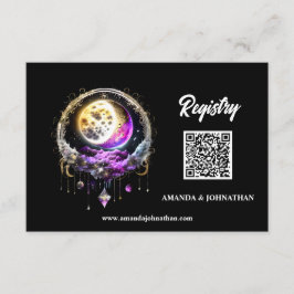 Tarjeta De Recepción Luna Llena código QR luna celestial magenta negro