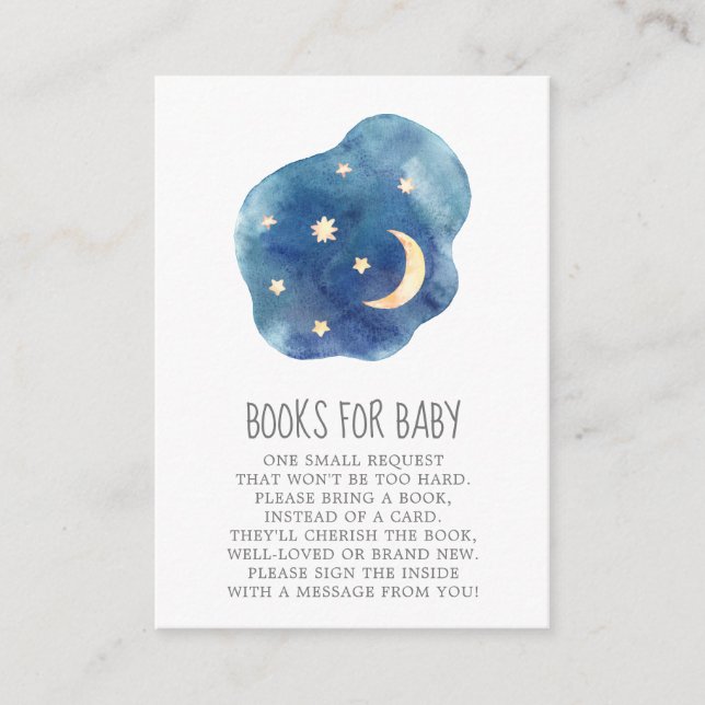 Tarjeta De Recepción Luna y estrellas libros para niñas bebés (Anverso)