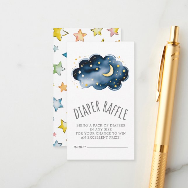 Tarjeta De Recepción Luna y estrellas niño pequeño Diaper Raffle (Anverso/Reverso In Situ)