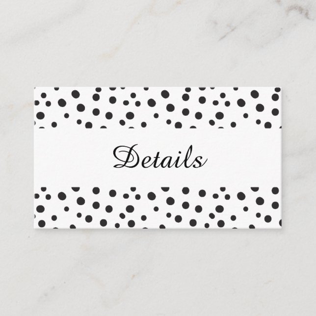 Tarjeta De Recepción Lunares. Detalles del Boda blanco y negro (Anverso)