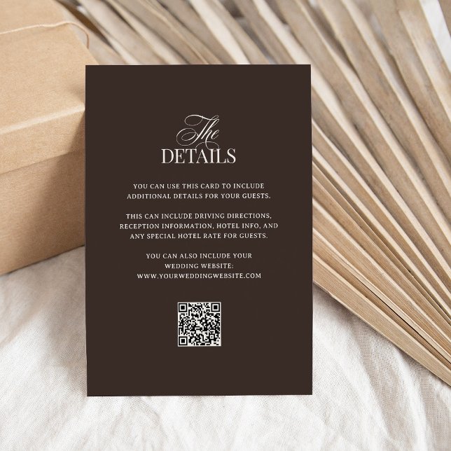Tarjeta De Recepción Luxe Brown | QR Code Wedding Guest Details (Subido por el creador)