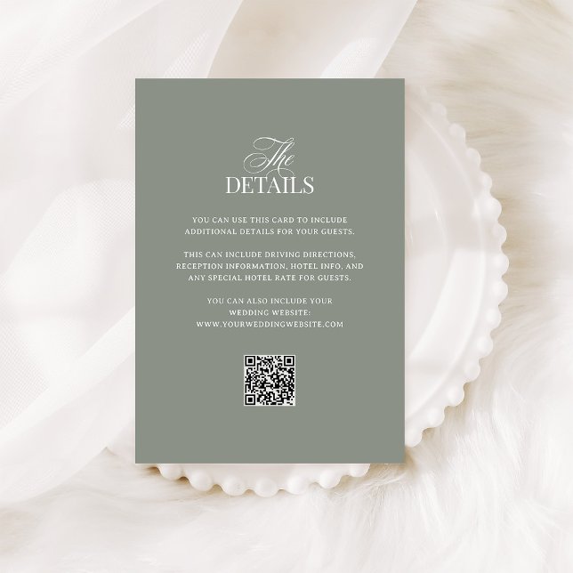 Tarjeta De Recepción Luxe Sage Green | Detalles del invitado del Boda d (Subido por el creador)