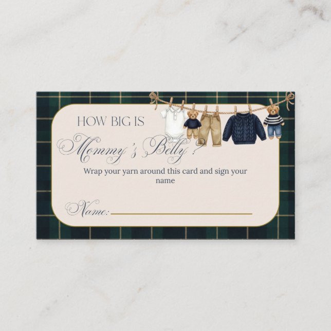 Tarjeta De Recepción Luxsary Teddy Bear Plaid Baby Shower Mom Belly (Anverso)