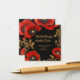 Tarjeta De Recepción Luxury Black Red and Gold Floral Wedding 