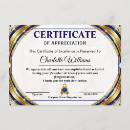 Tarjeta De Recepción Luxury Certificate of Appreciation Award Template