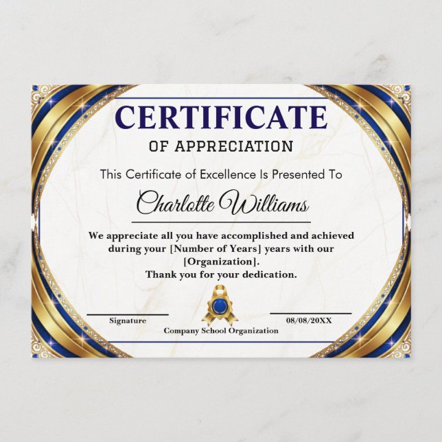 Tarjeta De Recepción Luxury Certificate of Appreciation Award Template (Anverso)