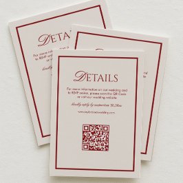 Tarjeta De Recepción Luxury Cream and Burgundy Wedding Details Qr Code
