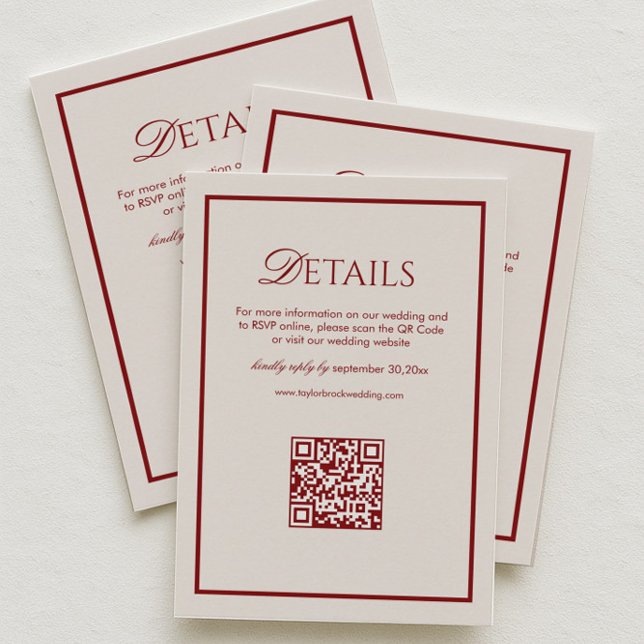 Tarjeta De Recepción Luxury Cream and Burgundy Wedding Details Qr Code  (Subido por el creador)