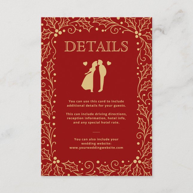 Tarjeta De Recepción Luxury Red & Antique Gold Wedding Guest Details (Anverso)