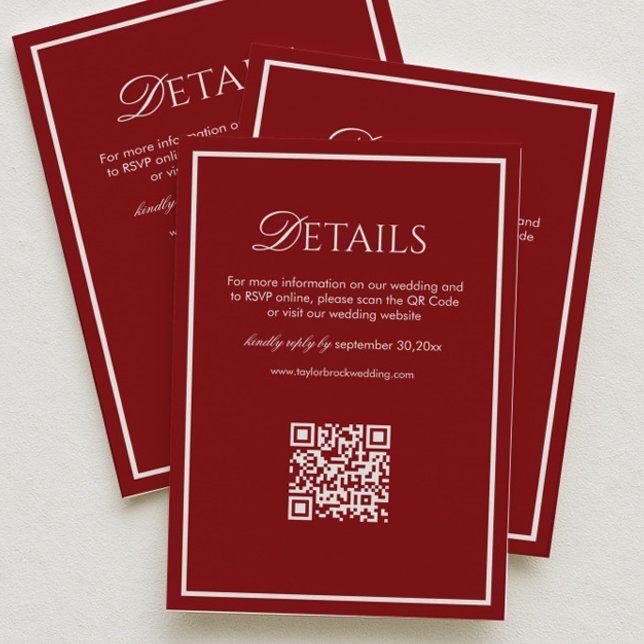 Tarjeta De Recepción Luxury Retro Burgundy Wedding Details Qr Code (Subido por el creador)