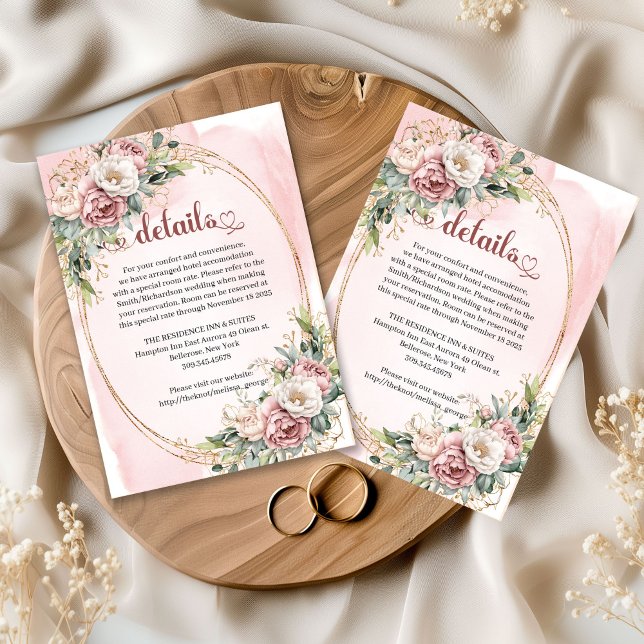 Tarjeta De Recepción Luxury Rose Gold Flowers Eucalyptus Details Card (Luxury Rose Gold Flowers Eucalyptus Details Card)