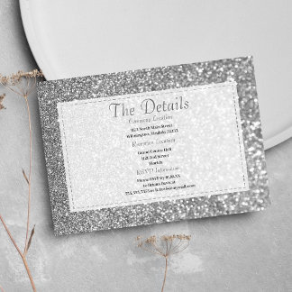 Tarjeta De Recepción Luxury silver sparkly glitter glam Details Card