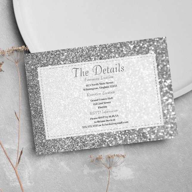 Tarjeta De Recepción Luxury silver sparkly glitter glam Details Card ( Luxury silver sparkly glitter glam Details Card)