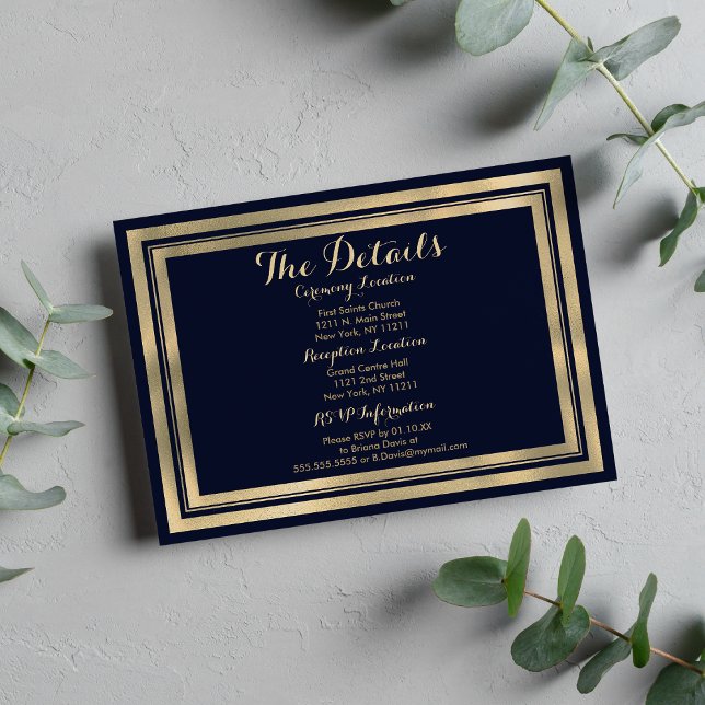 Tarjeta De Recepción Luxury stylish modern navy blue gold Details Card (Luxury stylish modern navy blue gold Details )