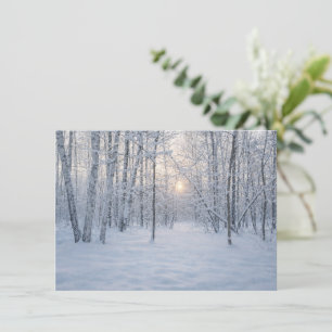 Tarjeta De Recepción Luz de sol invernal en un tranquilo bosque de abed