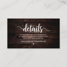 Tarjeta De Recepción Madera de granja rústica, detalles Bodas