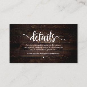 Tarjeta De Recepción Madera de granja rústica, detalles Bodas