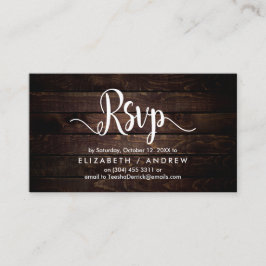 Tarjeta De Recepción Madera de granja rústica, fuente blanca, respuesta