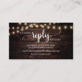 Tarjeta De Recepción Madera de granja rústica, luces de cadena, Enclo R