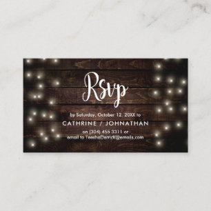 Tarjeta De Recepción Madera de granja rústica, String Lights, RSVP resp