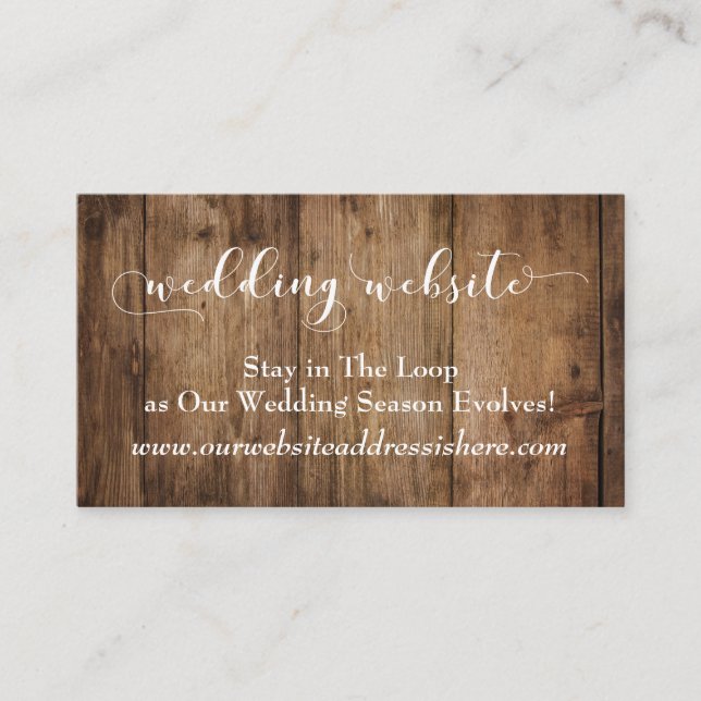 Tarjeta De Recepción Madera marrón rusa, detalles de sitio web Boda de  (Anverso)