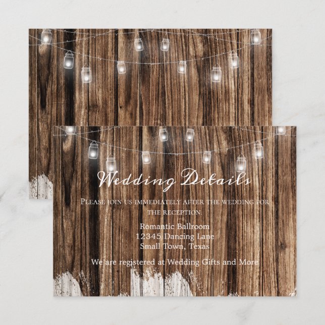 Tarjeta De Recepción Madera Rústica y Linternas (Anverso / Reverso)