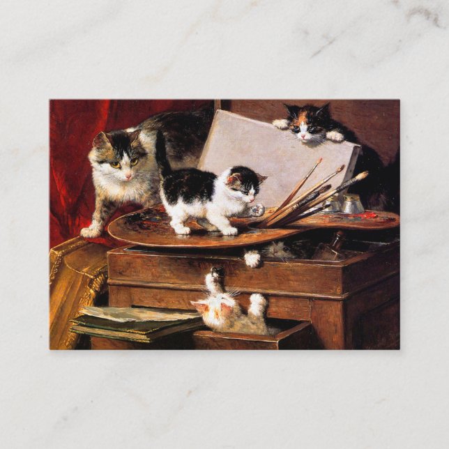 Tarjeta De Recepción Madre gata y gatitos en la mesa (Anverso)