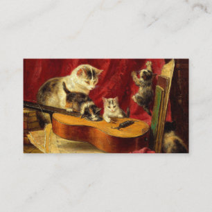 Tarjeta De Recepción Madre gata y gatitos jugando con guitarra